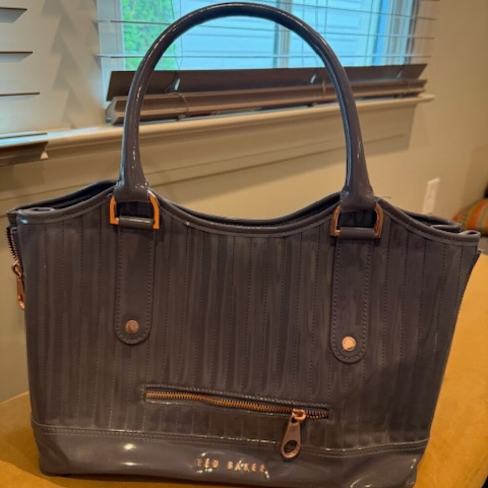 Ted Baker Grey Patent leather Tote with Rose gold hardware